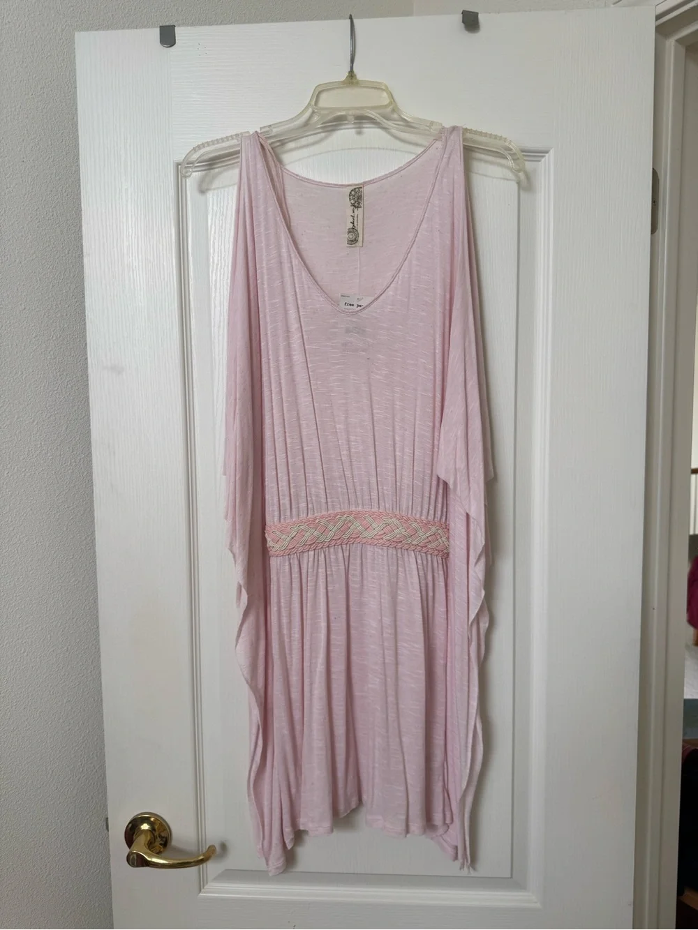 Free People Light Pink Embroidered-Waist Mini Dress